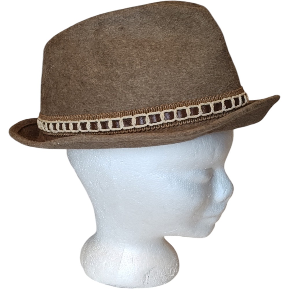 VTG Biltmore Mustang 7‎ 1/4 58 Brown Felt Fur Dress Hat Rope Band Classic Brim